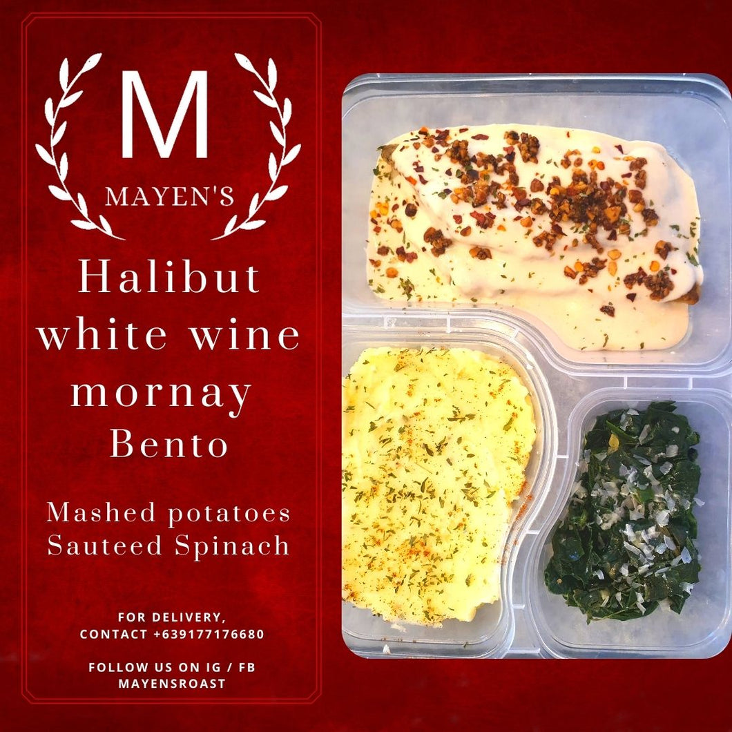 Baked Halibut white wine mornay sauce bento (Minimum order of 5 pcs)