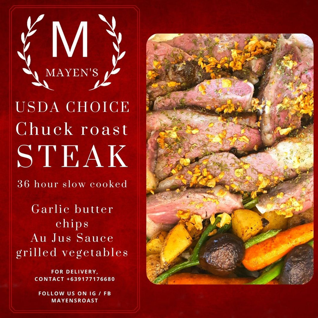 Flame seared USDA  Choice grade Angus Chuck Roast steak